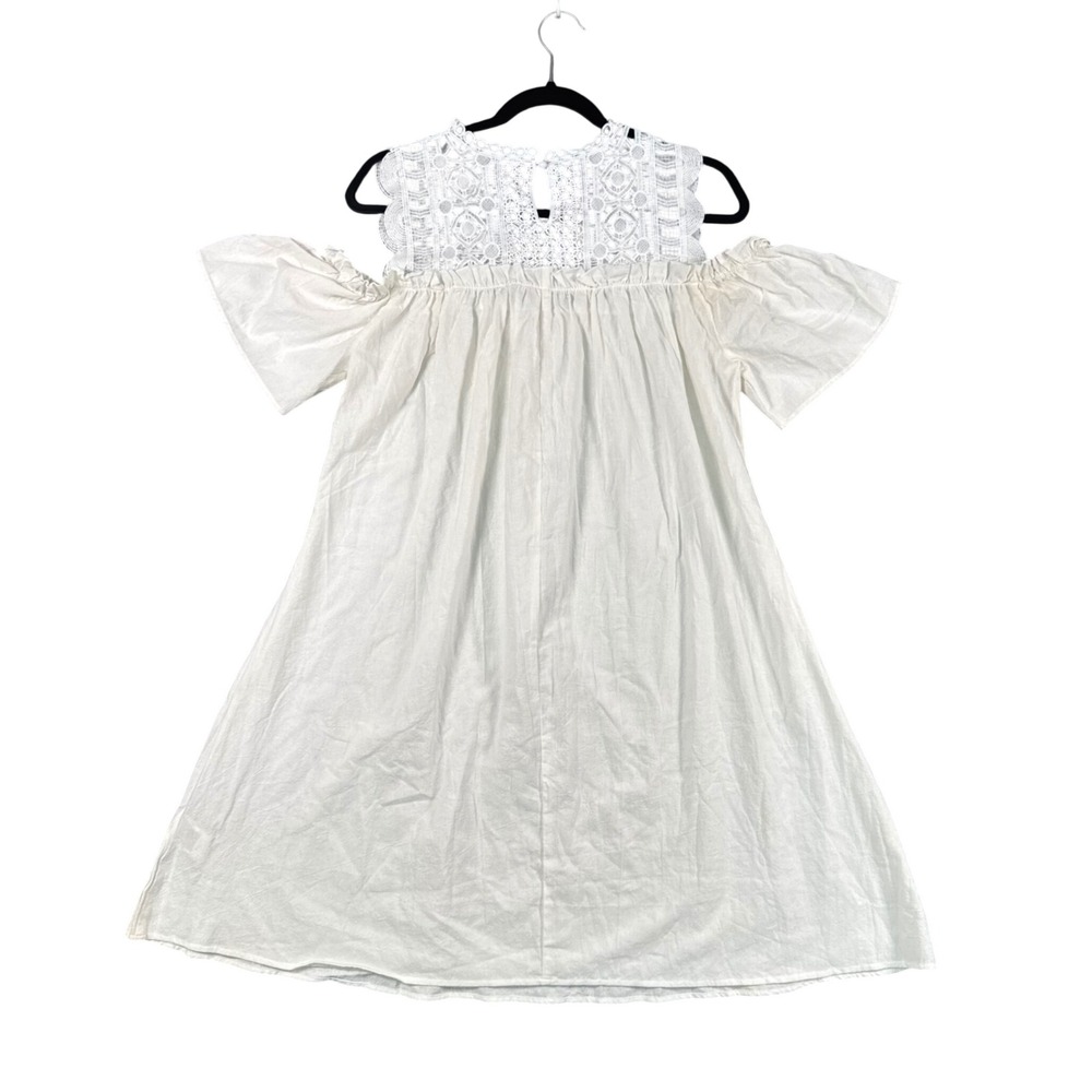 White Boho Cold Shoulder Dress‎ Women's XL Crochet Lace Cottagecore